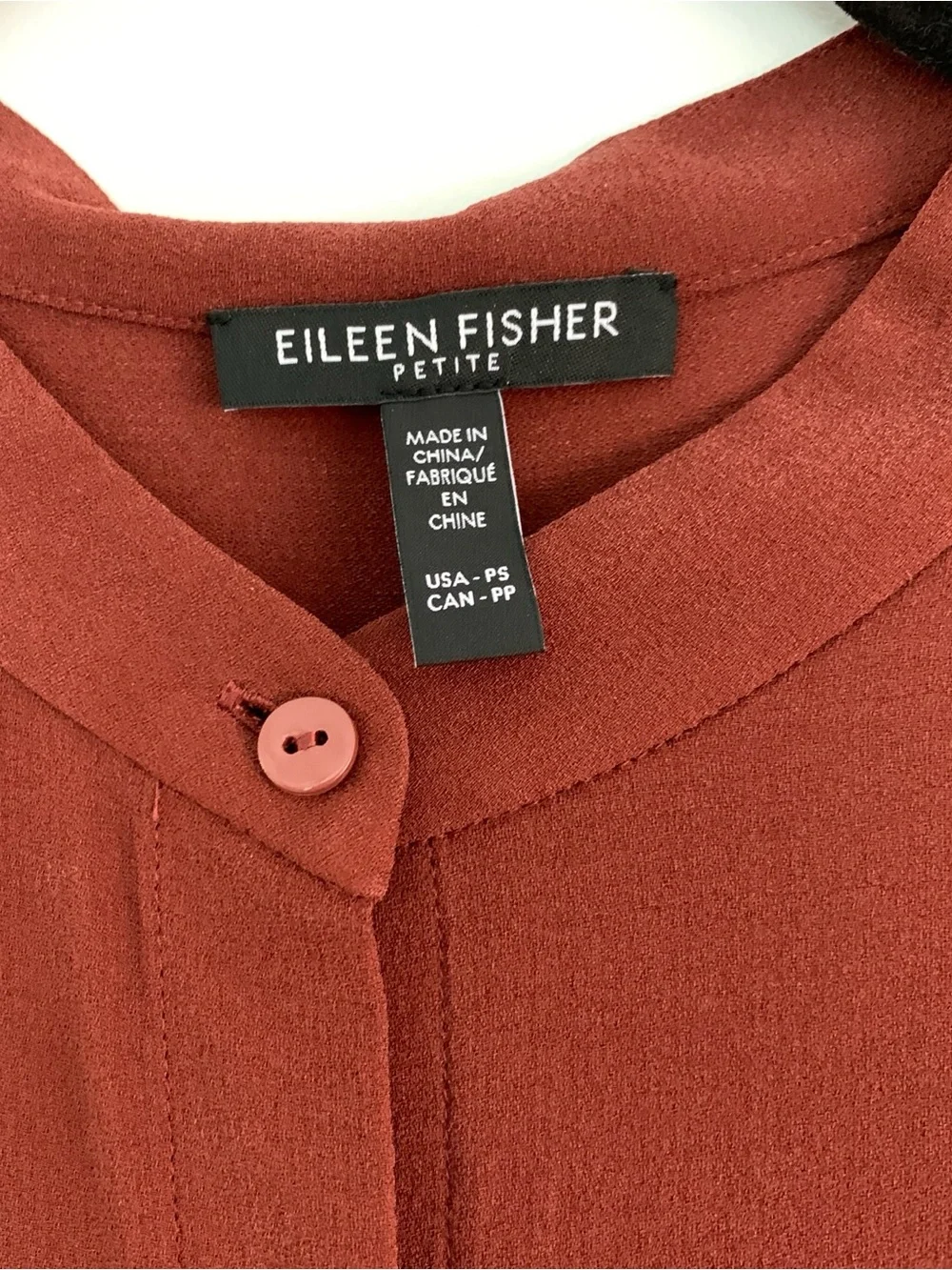 Eileen Fisher Band Collar Button Up Long Sleeve Silk Shirt